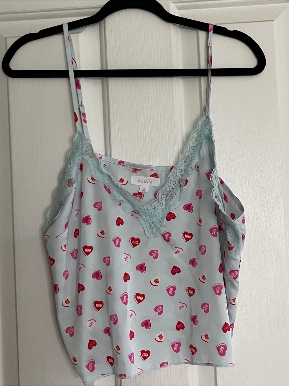 Colsie Light Blue Heart-Print Lace Cami size xl